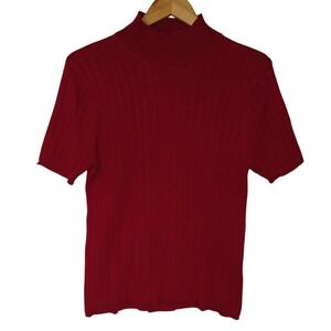 August Silk Knits Silk Sweater Blouse Top XL (Check Measurements) Red Mock Neck